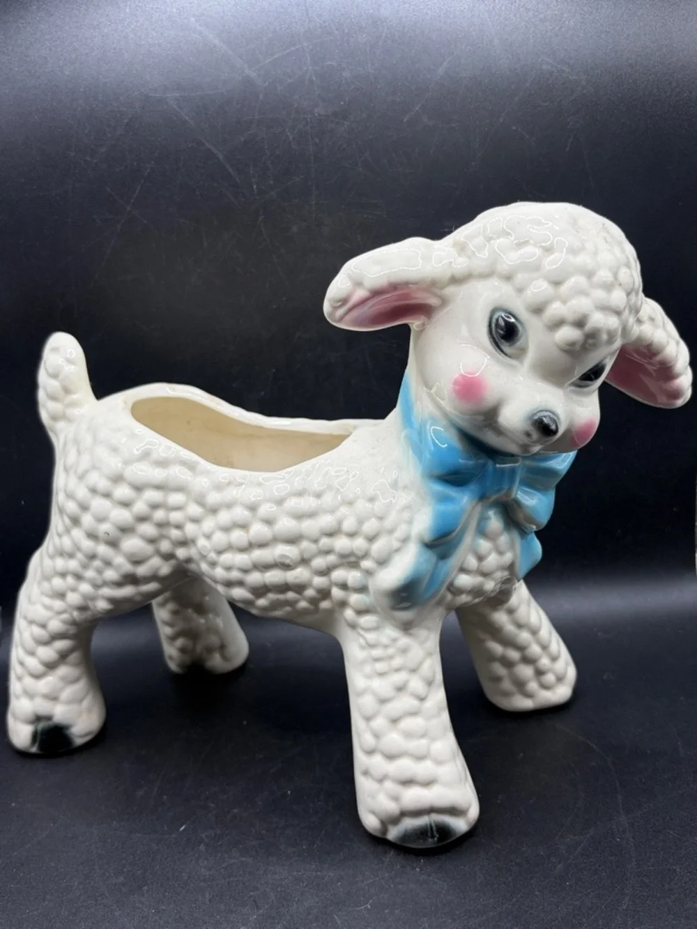 Vintage Hand Painted Kitsch Lamb Sheep Planter Vessel Vase Kawaii Coquette Decor - Picture 1 of 14